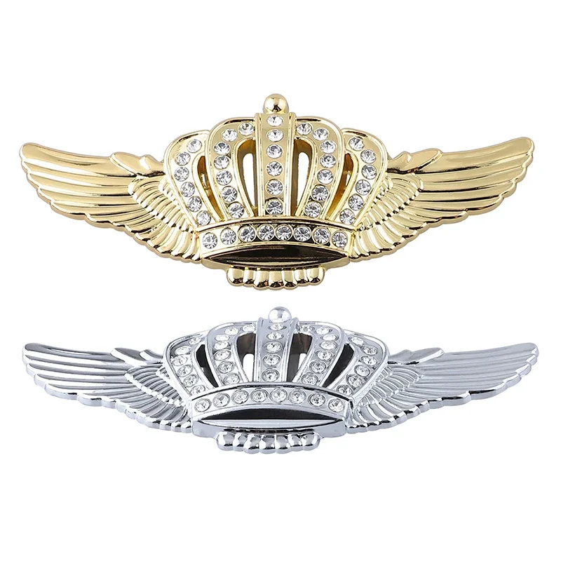 3D Metal Wings Crown Car Tail Sticker Car Sticker Diamond Crown Wings Stickers Car Accessories for Automobile Decoration