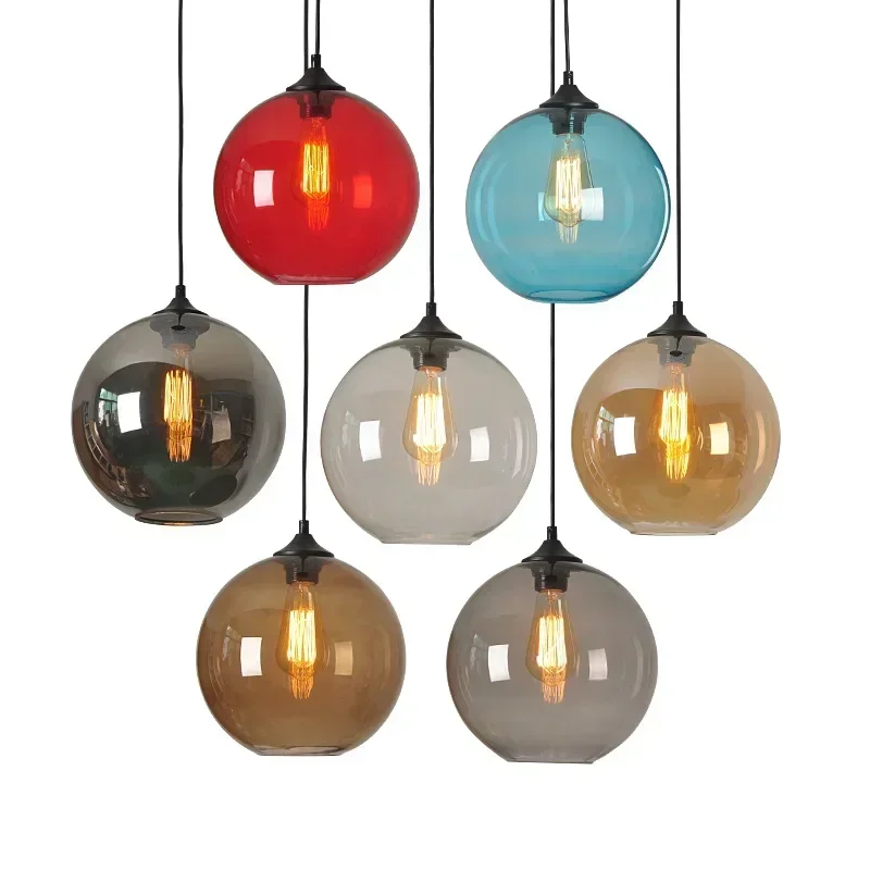 

Modern Glass Pendant Lamp Round Ball Chandelier Simplicity 20/25cm Vintage Colorful Lights Dining Living Room Decorative Lights