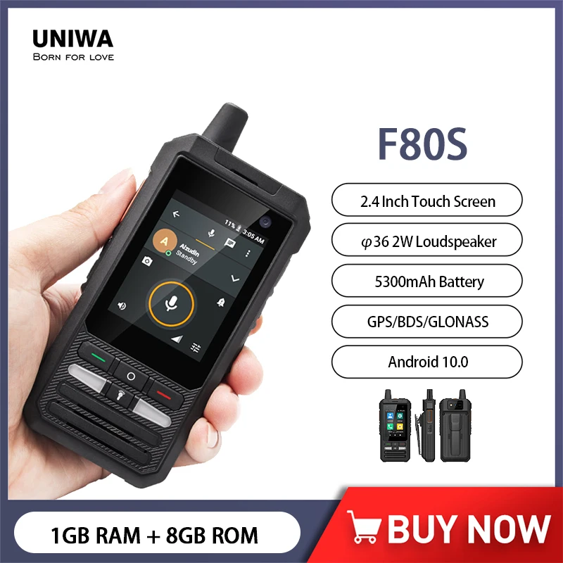 Uniwa F80S Walkie Talkie Telefono Durevole 1Gb + 8Gb 2.4 Pollici 4G Smartphone Android 10.0 Telefoni Robusti 5300Mah 2W Altoparlante Poc/Sos