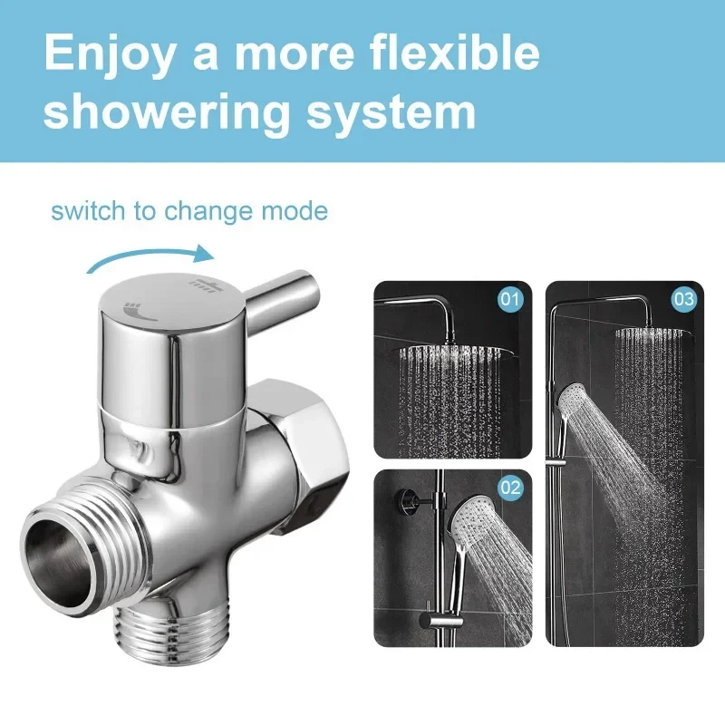 Brass Metal Shower Arm Diverter Valve 3 Way Water Separator G1/2 Shower Tee Adapter for Handheld Showerhead and Fixed Spray Head