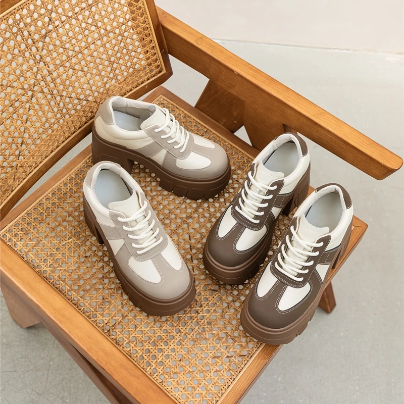 Women High Heels 2024 New Spring Heels High 11cm Platform Women Fashion Shoes Matching Color Lace-up Genuine Leather Women Shoes