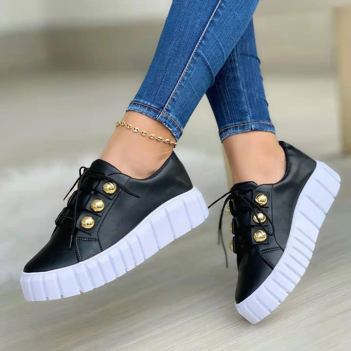 

Кроссовки женские на шнуровке, Повседневная Удобная спортивная обувь на толстой подошве, Нескользящие, для прогулок и студентов