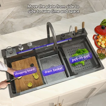 สแตนเลสน้ําตกอ่างล้างจานถ้วยเครื่องซักผ้ามีด Rack นูนขนาดใหญ่พิเศษ SINGLE SLOT Apartment ด้านซ้ายระบายน้ํา 2