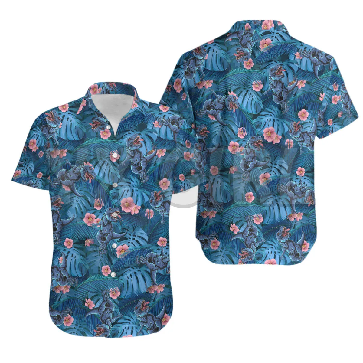 

Summer Shirts Colorful Dinosaur Tropical Leaves 3D Printed Hawaiian Shirt Men's For Women's Harajuku Casual Shirt Unisex