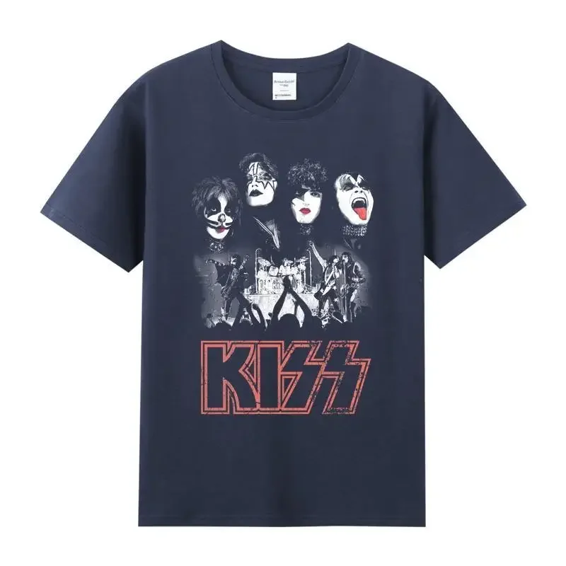 T-Shirt Da Uomo Primavera Ed Estate 100% Cotone Kiss Rock Metal Band Con T-Shirt A Maniche Corte Da Uomo Girocollo In Cotone Stampato
