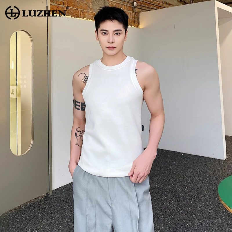 

Жилет LUZHEN без рукавов однотонный элегантный модный красивый мужской уличный 2024 летние новые модные майки бесплатная доставка LZ2163
