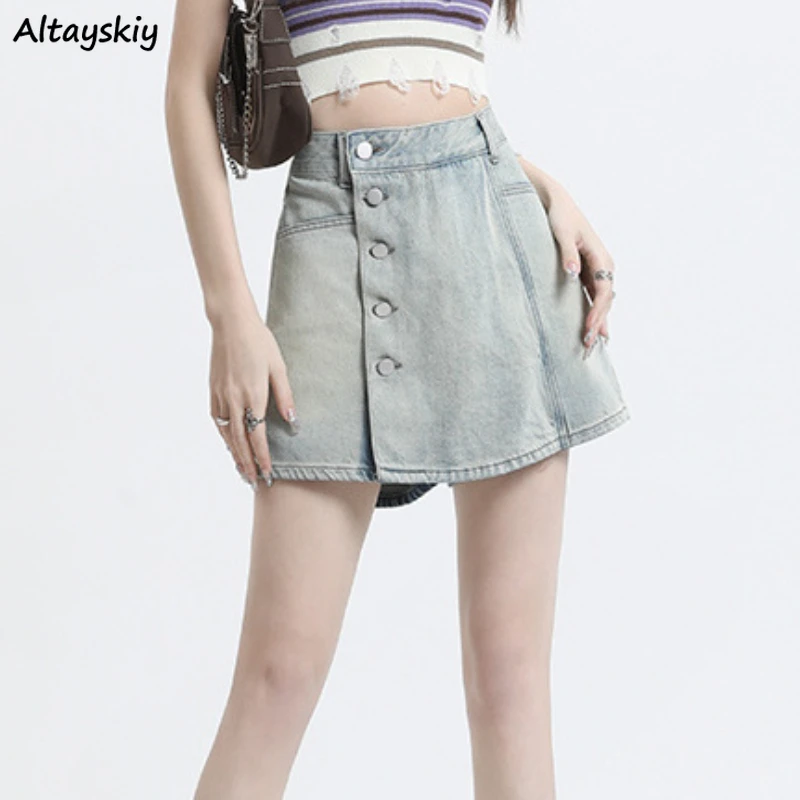 

Mini Skirts Women Summer Irregular Denim Y2k Vintage Washed Hotsweet Tender Schoolgirls Fashion High Waist Clothes Korean Style
