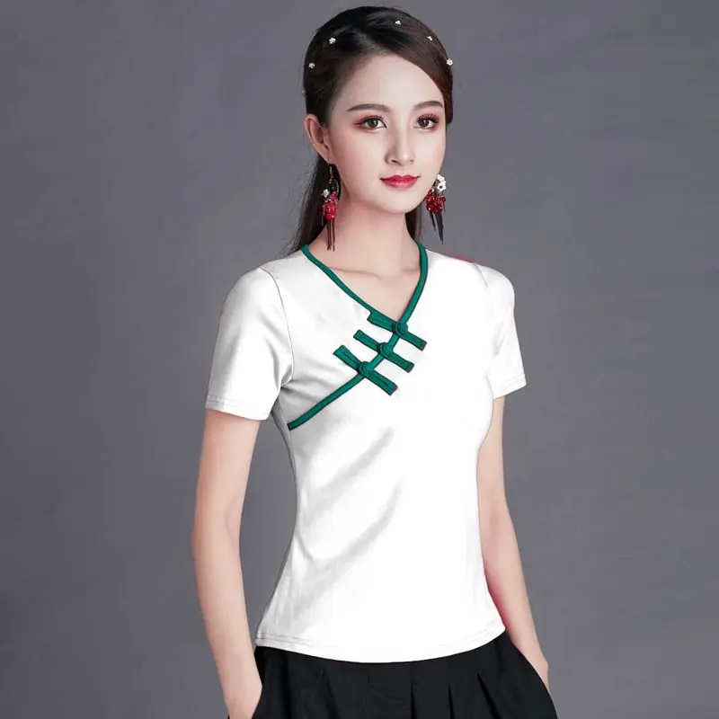summer embroidery stitching slim chinese style embroidery t-shirt female national style new short-sleeved women's top