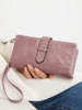 Retro Women's Triple Fold Long Wallet Minimalist with Wrist Strap Multi Card Slot Hand Wallet 5
