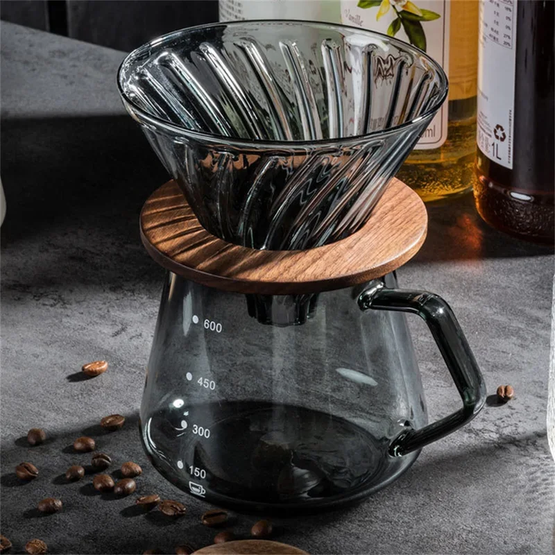 Glass Coffee Server 600ml Iced Tea Drink Pour Over Dripper with Scale Household Bar Pot Kitchen for Coffee Server