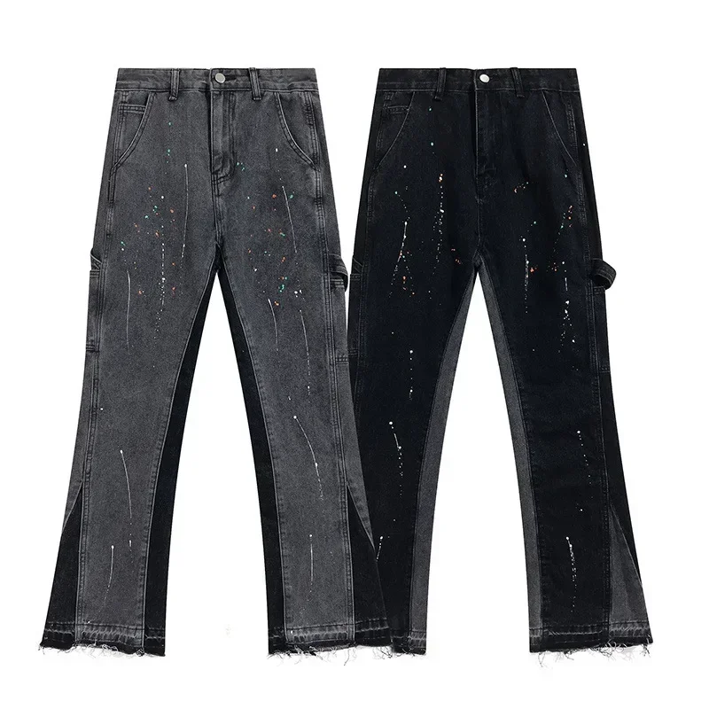 Spliced washed jeans Y2K retro men's high street spotted pants slightly tattered casual pants casual hip-hop high street 2