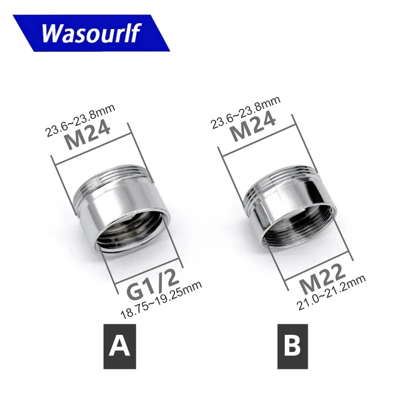 

WASOURLF G1/2 M22 Female Thread Transfer M24 Male Connector Filter Adapter Bathroom Hose Faucet Parts Fittings Accessories Brass