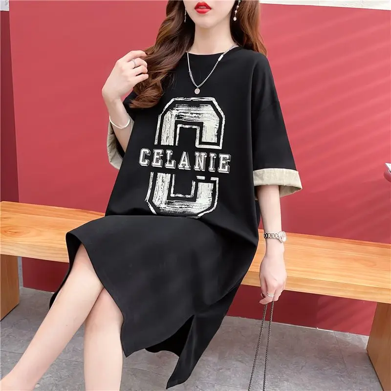 

Women Plus Size Street Fashion Tunics Vintage Printed Short Sleeve Oversized T-shirt Female Summer Casual Streetwear