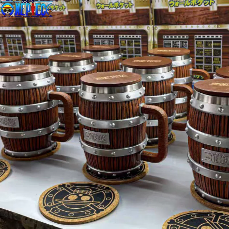 One Piece Figure Ace Rufy Sabo Wine Barrel Cup Cheers Series Gold Silver Ornament Doll Pvc Action Model Collection Regali Giocattoli