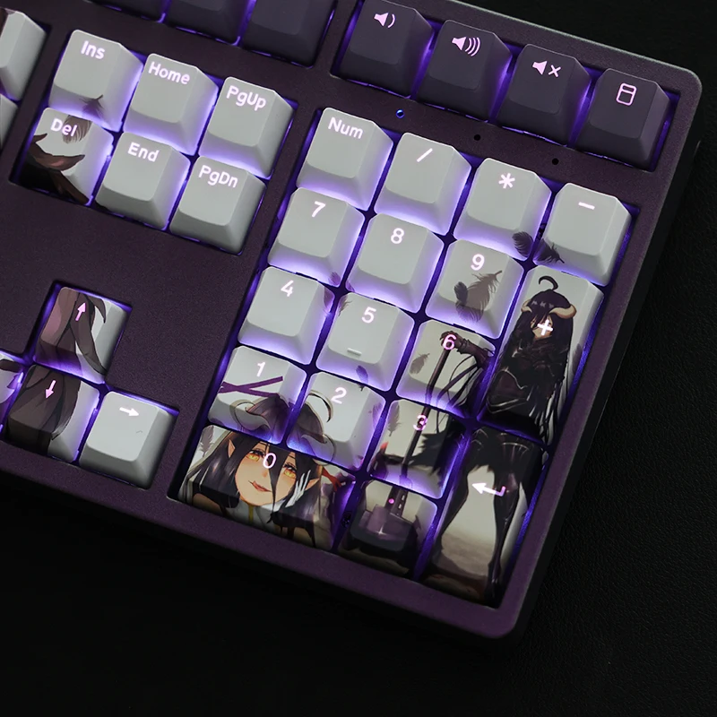 Pbt Cartoon Anime Gaming Key Caps Dye Subbed Keycaps Rgb Faça Você Mesmo Keycap Backlit para Overlord Albedo 108 Chaves Set - Imagem 3