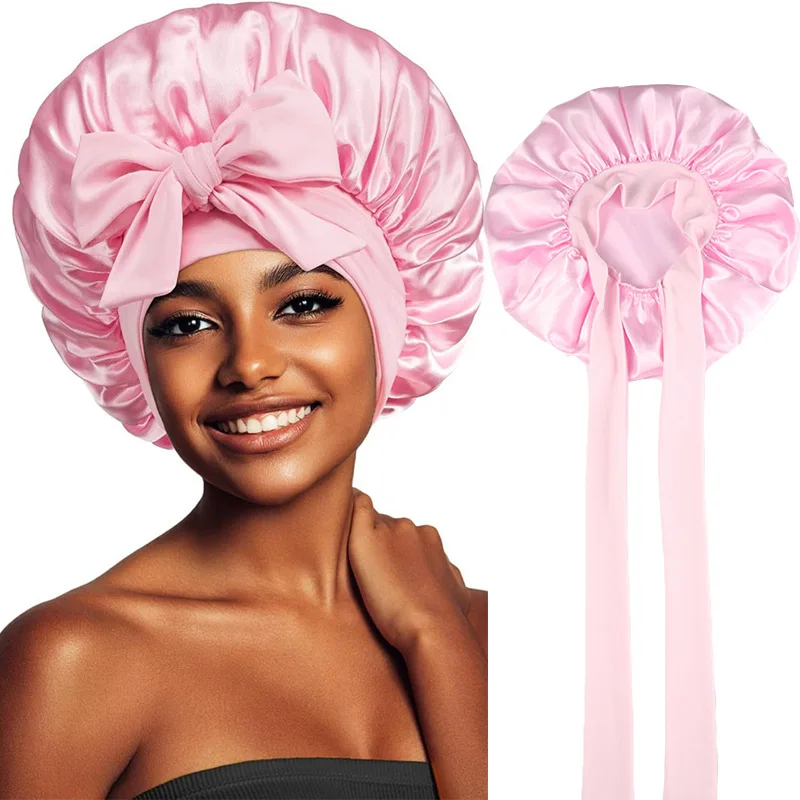 Satin Shower Cap For Women And Men Waterproof Silk Hair Bonnet With Elastic Band Bath Cap For Long Hair Styling Accessories