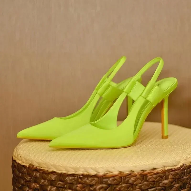 Summer New Brand Women's Slingback Shoes Pointed Toe Slip on Sandals for Women Thin High Heel Ladies Elegant Pumps Shoes