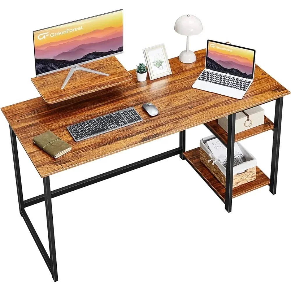 Computer Home Office Desk With Monitor Stand and Reversible Storage Shelves 55 Inch Modern Simple Freight Free Reading Table