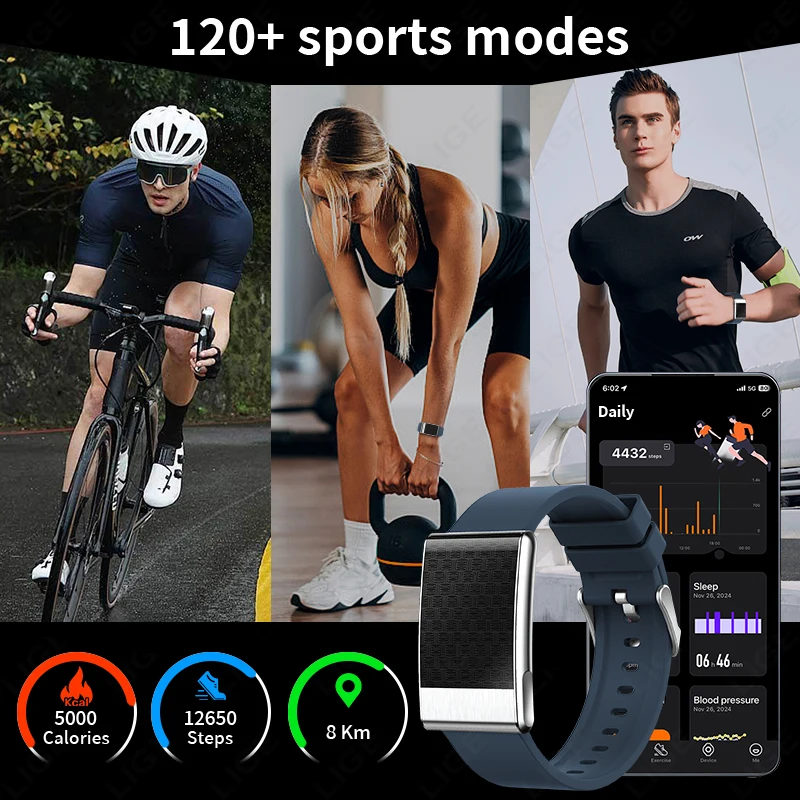 LIGE ECG+PPG Smart Bracelet Men Women Uric Acid Body Fat Body Temperature BP Blood Oxygen Health Smartwatch Sports Fitness Band