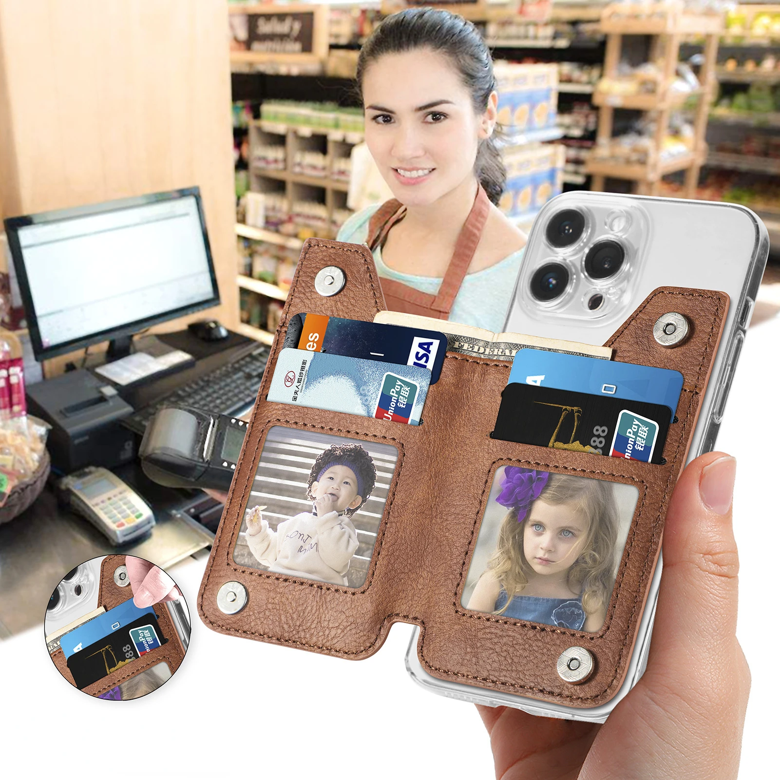 Nuovo Supporto Per Slot Per Schede Telefoniche In Pelle Pu Custodia A Portafoglio Per Telefono Di Colore Puro Per Telefono Cellulare Iphone Samsung Hu