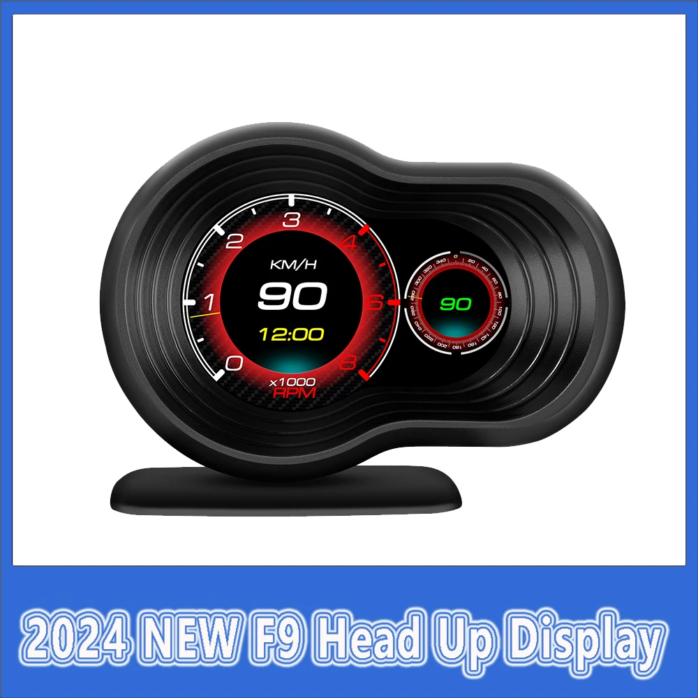 

F9 Head Up Display OBD Smart Gauge 9 Kinds Display with 9 Kinds Display Clear Fault Code Read Data Stream Speedometer Tachometer