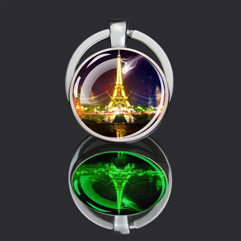 Luminous Eiffel Tower Keychains Two-Side Glass Pendant Key Chain France Paris Eiffel Tower Glow in The Dark Keyring Travel Gifts