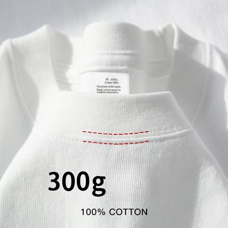 Beige Heavyweight Cotton Short Sleeved T-shirt Round Neck Loose and Base...