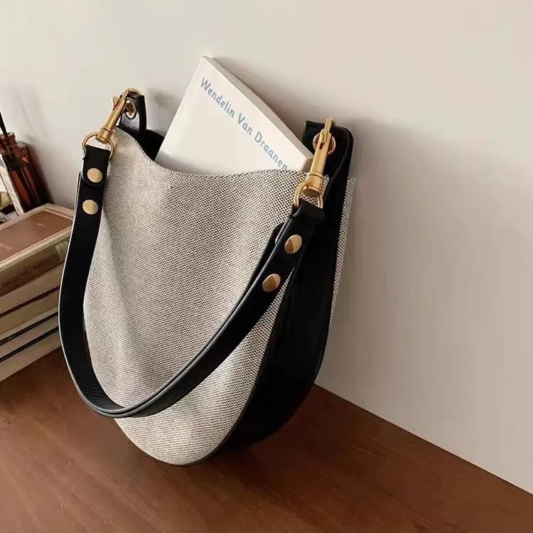 Fashionable Color Block Bucket Bag Women's Handbag Transformable Soft PU Leather Casual Shoulder Crossbody Handbag