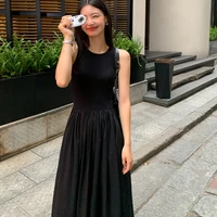 Robe mi-longue noire vintage pour femmes, style de vacances, col rond, poches décontractées, vêtements de bureau pour femmes, nouveau 4