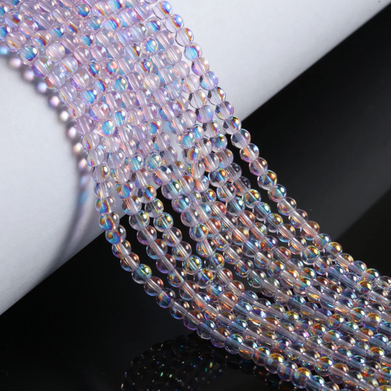 Iridescent Round Glass Beads for Jewelry Making – 4mm DIY Crafting Accessories