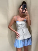 Patchwork Pleated Mini Dress Women Sexy Slim Sleeveless Contrast Female Short Dresses 2025 Summer Y2k Street Lady Sling Vestidos 1