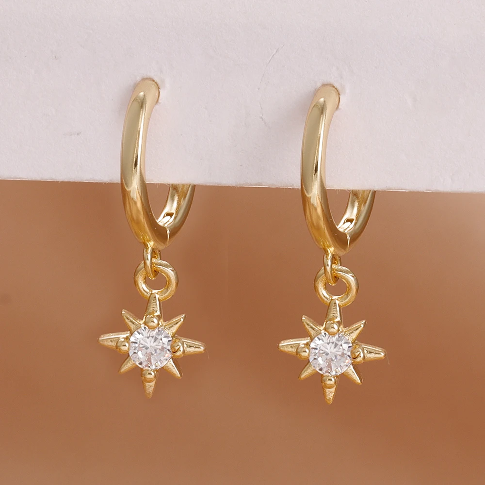 Luxury Stainless Steel Star Dangle Earrings For Women Sparkling Zircons Geometric Ear Piercing Earring Fashion Jewelry aretes