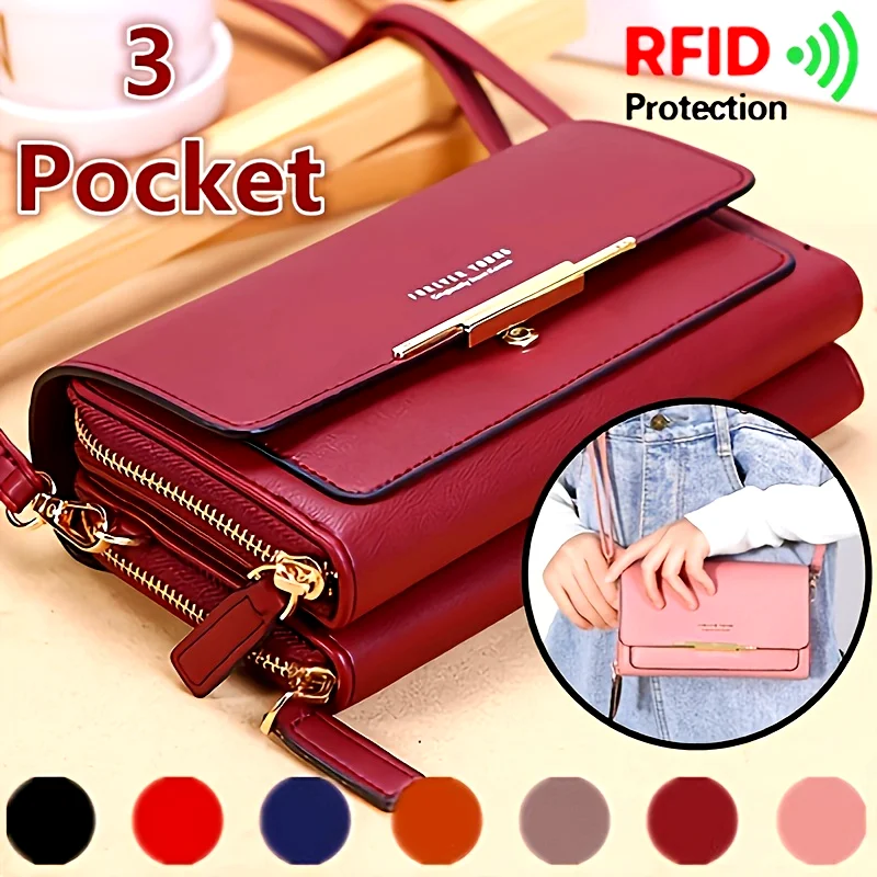 Fashionable Crossbody Bag, Mobile Phone Bag, Card Bag, Wallet, RFID Protective Adjustable Shoulder Strap, Handheld Coin Purse