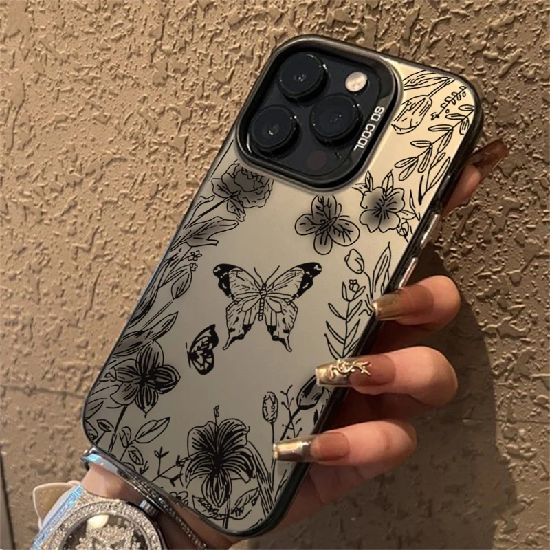 Black Butterfly Flowers Electroplate IMD Phone Case