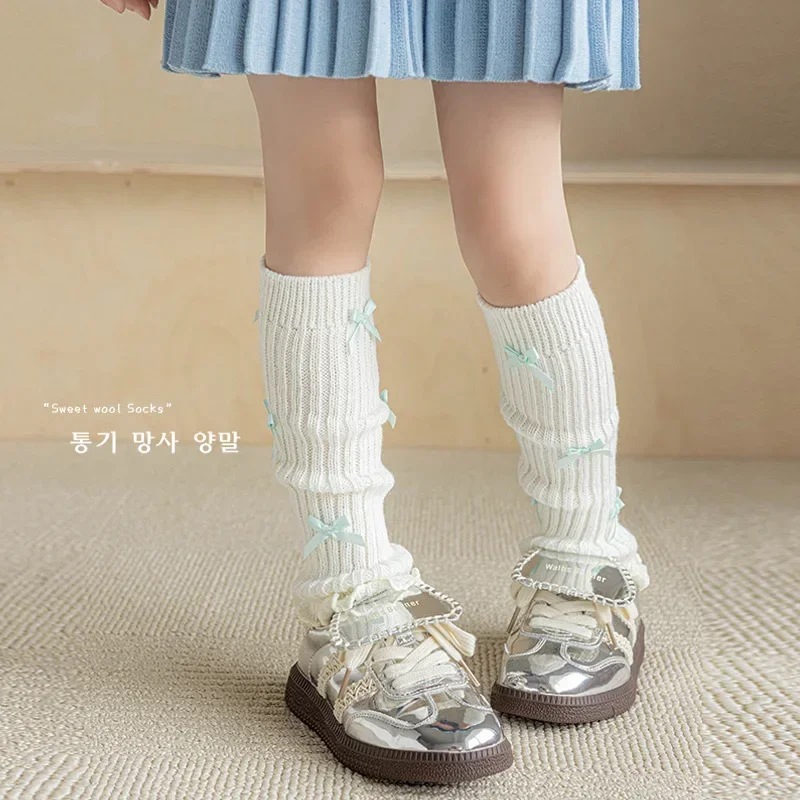 Children Leg Warmers Kids Autumn Warm Leg Warmers Girls Sweet Ballet Bow Knitted Yarn Sock Winter Fashion Children Cute Pile Sock Legwarmers