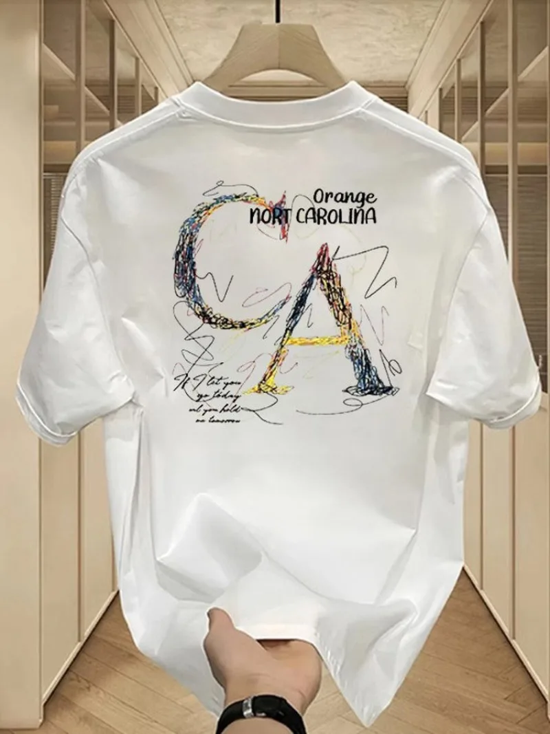 2026 새로운 스타일 반팔 아메리칸 그래피티 스타일 반팔 티셔츠 - 남녀 공용 레터 프린트 라운드넥 면 티셔츠