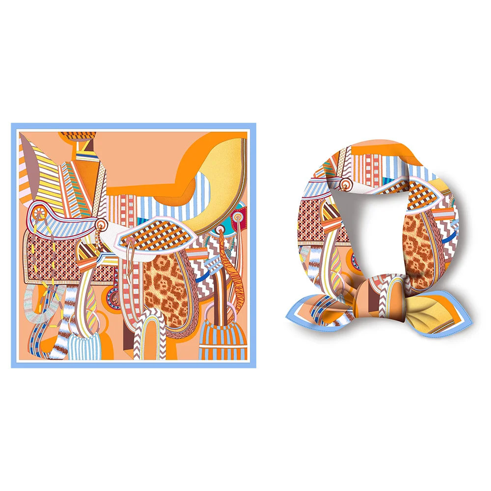 Twill Seide Schal Frau Sattel Malerei Quadrat Schals Wraps Bandana Kleine Hijab Seide Foulards Krawatte Stirnband Halstuch 53CM – Detail 8