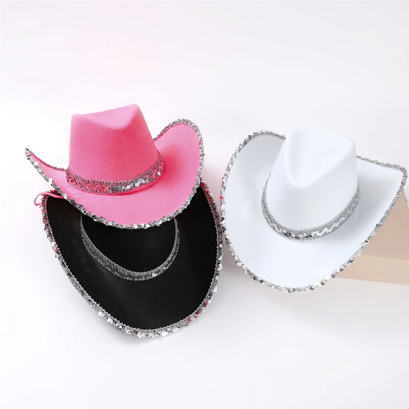 Sequin Cowboy Hat for Men And Women Western Cowboy Cowgirl Caps Birthday Valentine's Day Party Headwear Cosplay Prop cowgirl hats cowboy hats