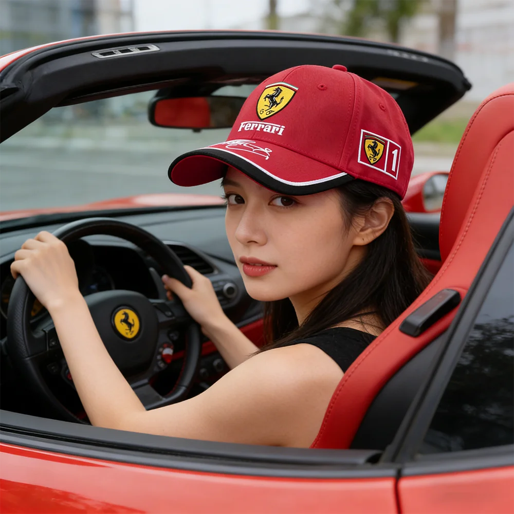 1pcs 자동차 배지 야구 모자 페라리 F1 F80 SF90 Stradale SF90Spider 296 GTB 밸브 용 조정 가능한 야외 스포츠 선 스크린 모자