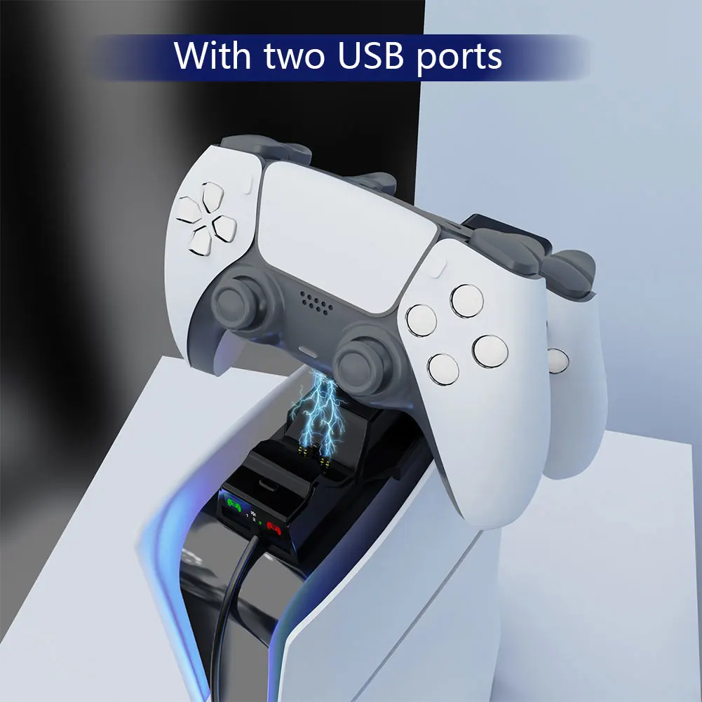 저소음 쿨러 선풍기 듀얼 컨트롤러 충전기 스테이션, RGB 조명 포함, PS5 슬림 콘솔 및 컨트롤러용 효율적인 냉각 시스템