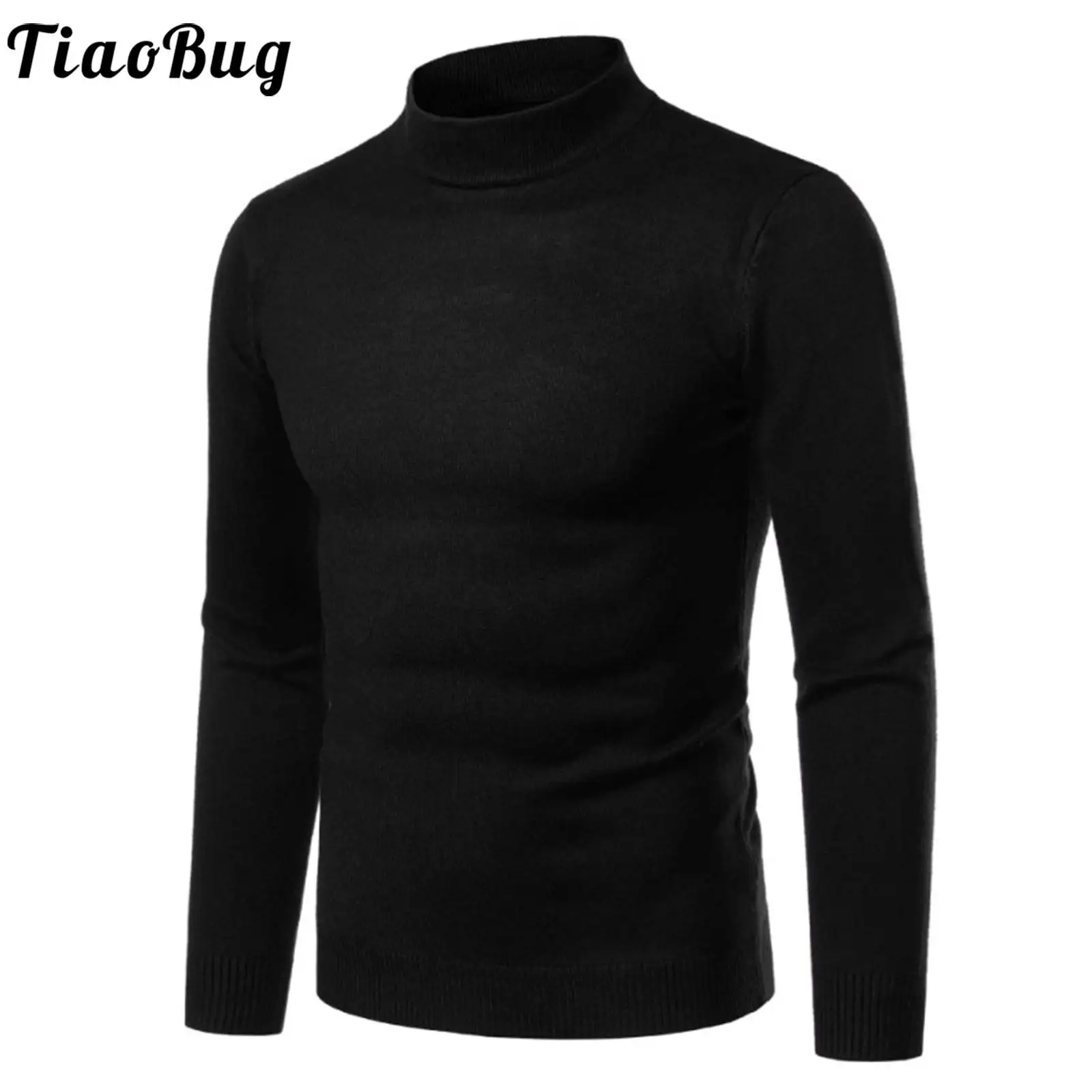 

Men's Casual Slim Fit Basic Mockneck Knitted Sweater High Collar Rib Trim Pullover Fashion Male Long Sleeve Autumn Winter Tops