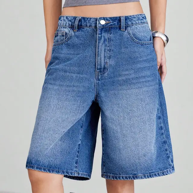 Short en jean cinq pièces de style rétro américain pour femme – Collection été printemps 2025, taille haute, coupe ample, amincissant 5