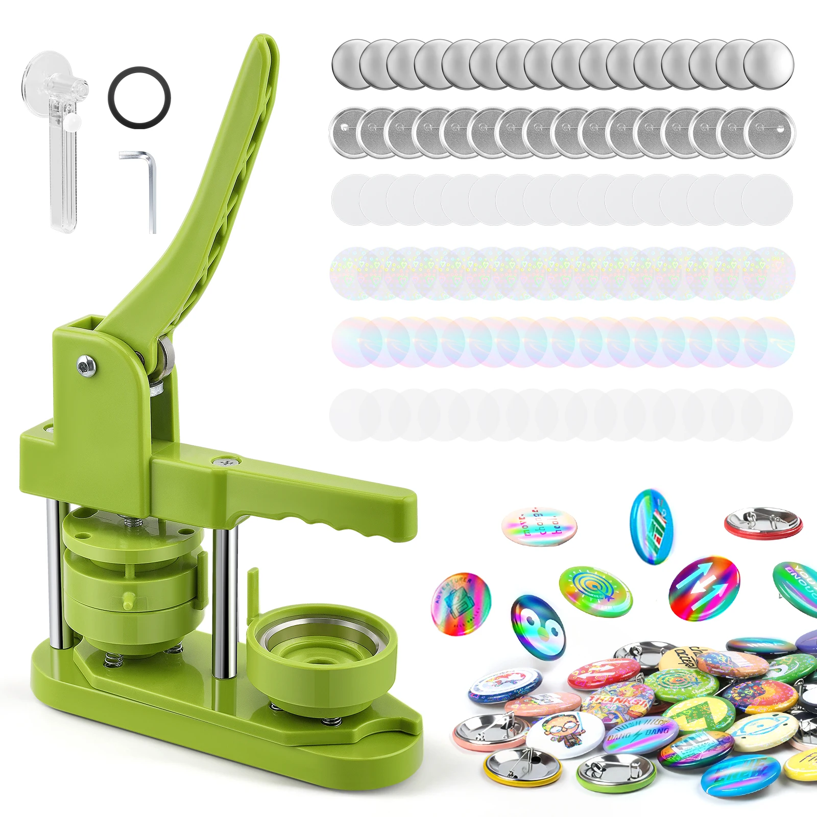 50 Kits De Llaveros De Botón De 58 Mm – Carcasa Metálica, Tapa Trasera Y Película PET Para Máquina De Insignias