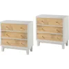 Nightstand 3-Drawer White Dresser X2 with Handicraft Wood Ring, Fully Nightstands Wooden Finish, Nightstand 1