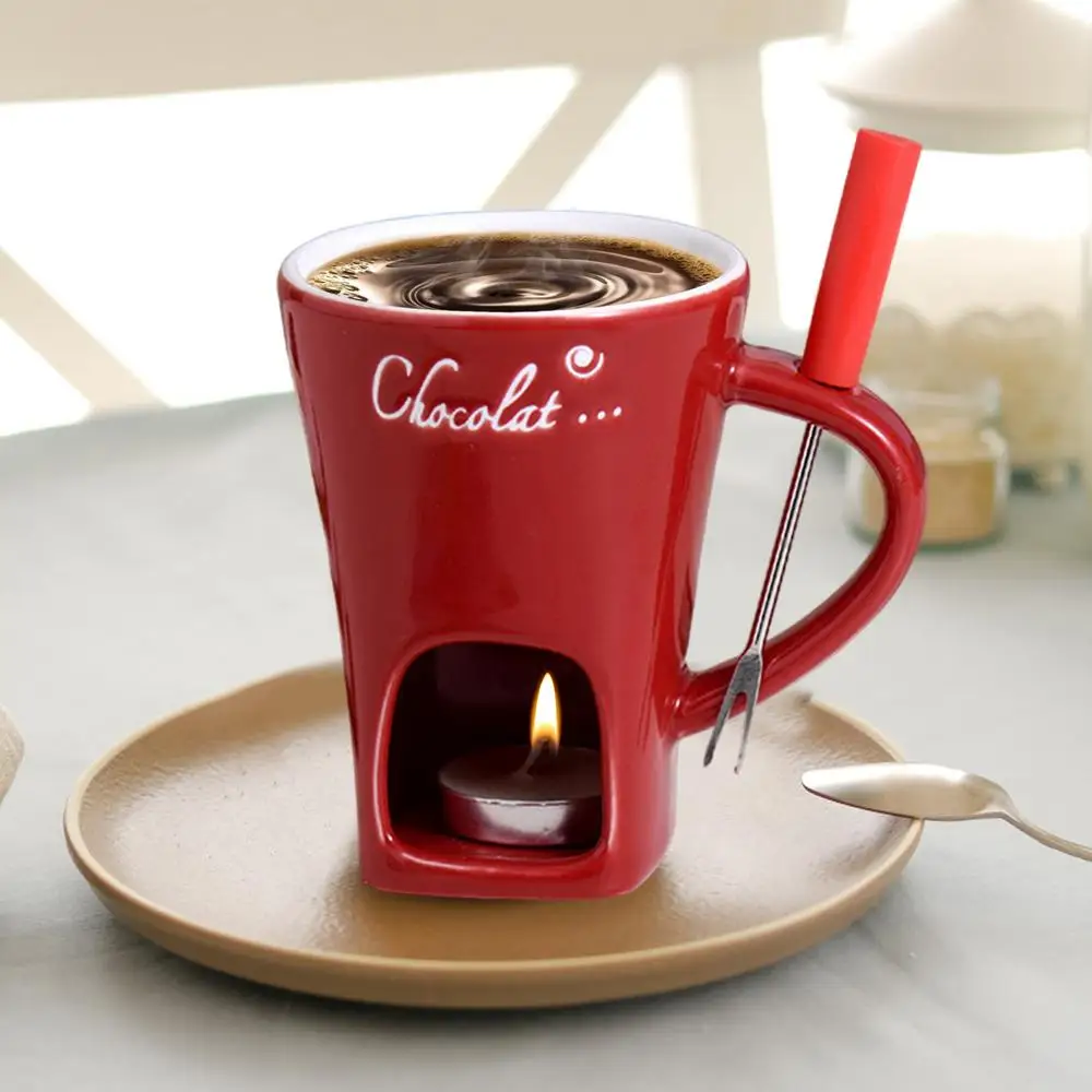Description Picture 6 of item200ml Chocolate Fondue Mug 3 Pieces Ceramic Tea Candle Fondue Set Butter Warmer Heating Tea Light Melting Pot For Candy Caramel