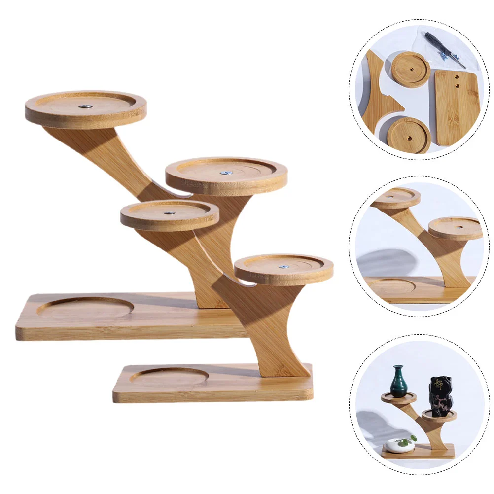 

2 Pcs Planter Base Saucer Mini Succulent Stand Bamboo Tray Flower Pot Windowsill Shelf Office Plants Indoor