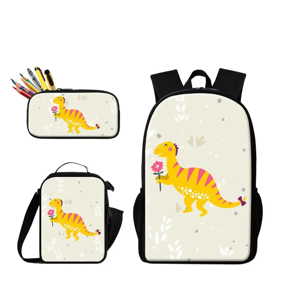 Children School Large Capacity Bag Food Bag Pencil Case 3PCS Set Dinosaur Cartoon Designer Bookbags For Boy Girl 16 Inch Bagpack