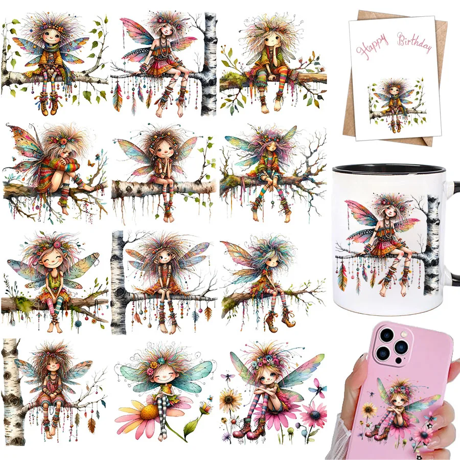12pcs Boho Fairy UV DTF Cup Wrap Transfer Sticker Glass Coffee Mugs Decoration Cards Notebooks School Handmade Junk Journaling dtf transfer sticker