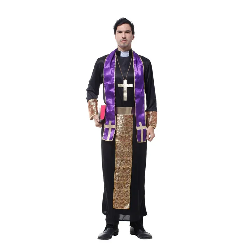 Christian Religious Missionaries Pastor Priest Costume for Men Adult With Cross