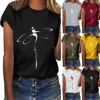 Tops Dragonfly Printed Original Collar Casual Base Shirt Short-sleeved Women's T-shirt Oversized T Shirt Clothes Tees 1